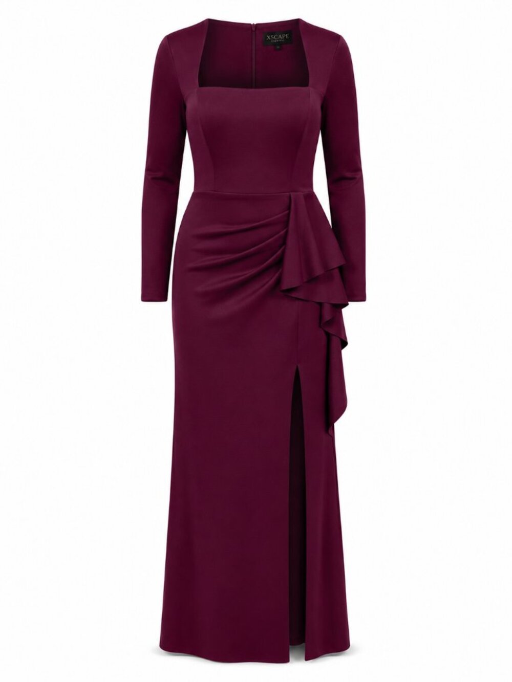 Xscape Plus Size Wine Scuba Square Neck Ruffle Side Gown NWT - Picture 5 of 6